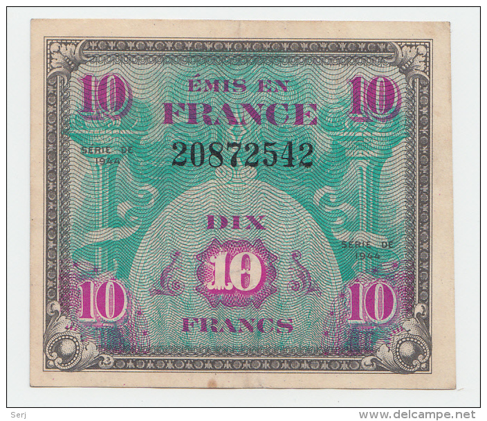 France 10 Francs 1944 VF++ CRISP Banknote P 116 - 1944 Drapeau/France