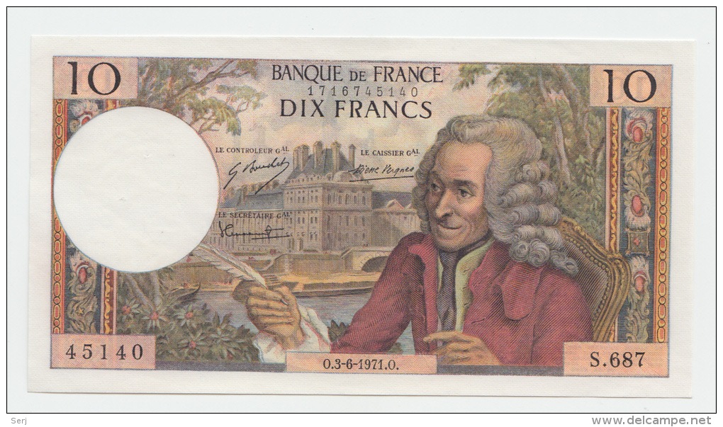 FRANCE 10 Francs 1971 XF+ AUNC P 147d 147 D - 10 F 1963-1973 ''Voltaire''