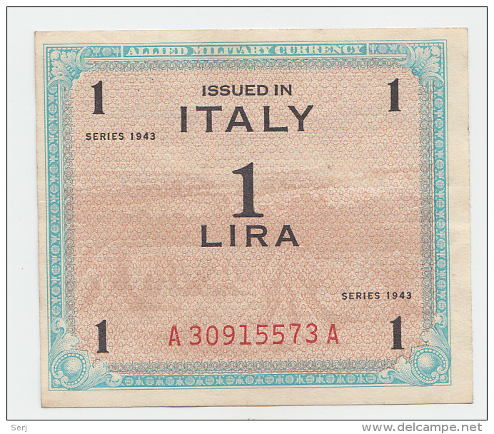 Italy 1 Lira 1943 AXF CRISP Banknote P M10b AMC - Occupation Alliés Seconde Guerre Mondiale