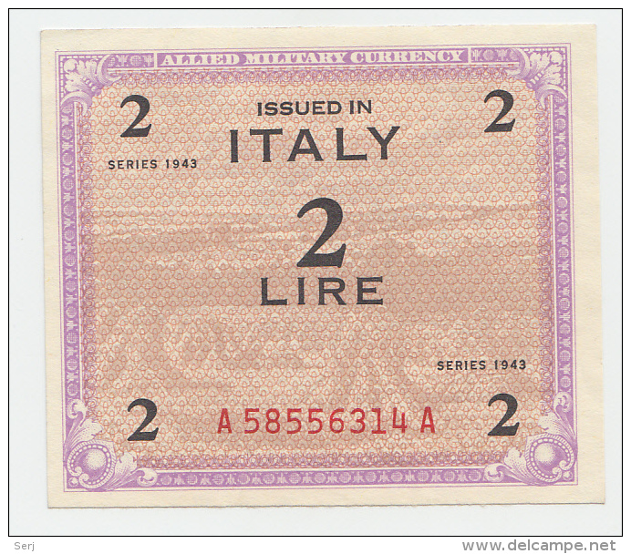 Italy 2 Lire 1943 UNC NEUF Banknote P M11a AMC - Occupation Alliés Seconde Guerre Mondiale