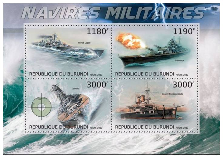 BURUNDI 2013 MILITARY SHIPS ARMY WARSHIPS WAR S/S MNH NEW ISSUE - Andere & Zonder Classificatie