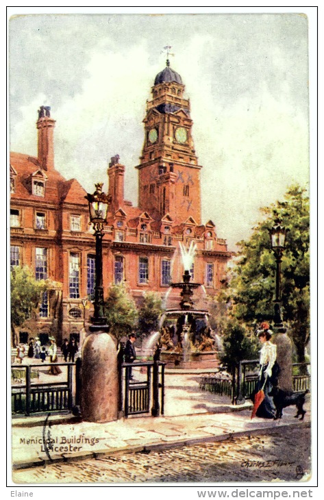 Municipal Buildings, Clock Tower, Leicester -  Artist Signed Charles Flowers - Leicester