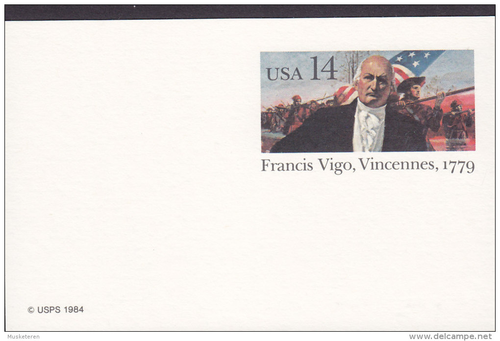 United States Postal Stationery Ganzsache Entier (1984) 14 C. Francis Vigo, Vincennes, 1779 Flag Flagge - 1981-00