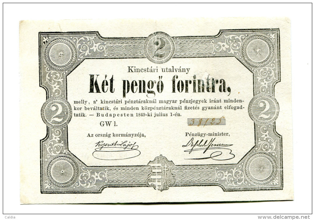 Hongrie Hungary Ungarn 2 Pengo Forintra 1849 RARE !!!  "" Kincstari Utalvany "" - Hungría