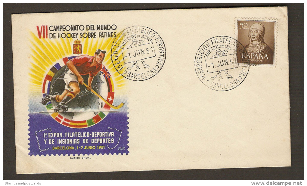 Espagne Championat Monde Hockey Expo Philatelique Cachet Commémoratif 1954 Hockey Postmark - Hockey (Veld)