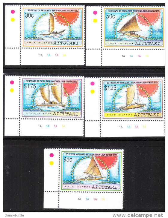 Aitutaki 1992 Pacific Art Rarotonga Canoes 5v MNH - Aitutaki