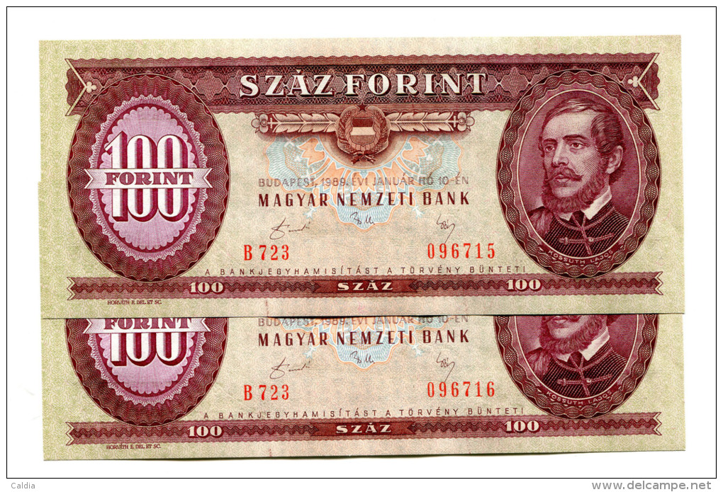Hongrie Hungary Ungarn 100 Forint 1989 UNC - 2 Consecutives # 1 - Hungría