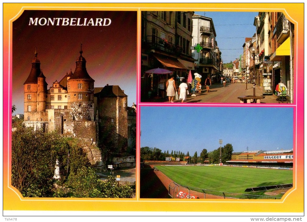 C P M------25---MONTBELIARD --MULTIVUES----le Stade Bonal Le Chateau La Rue Piétonne--2  Scans - Fussball