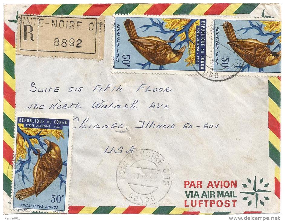 Congo 1968 Pointe Noire Philaeterus Bird Registered Cover - Pájaros Cantores (Passeri)