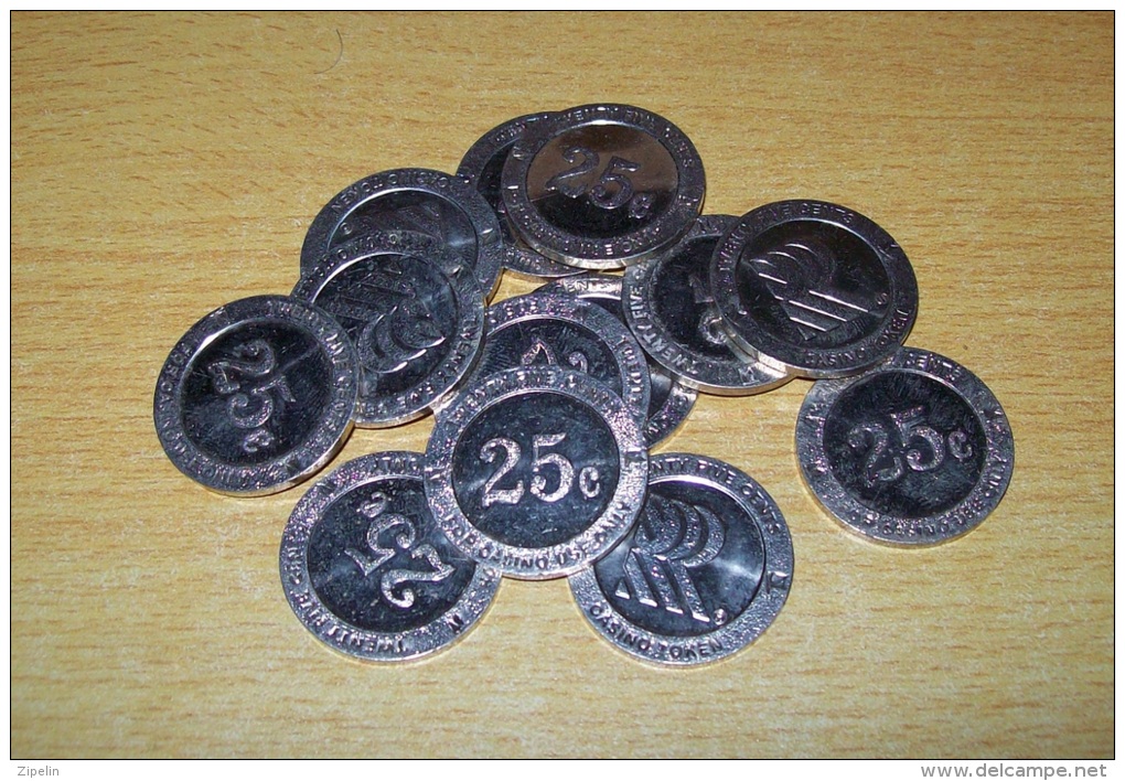 Lot De 13 Jetons Token Métal 25 Cents Pour Casino Use Only - Casino