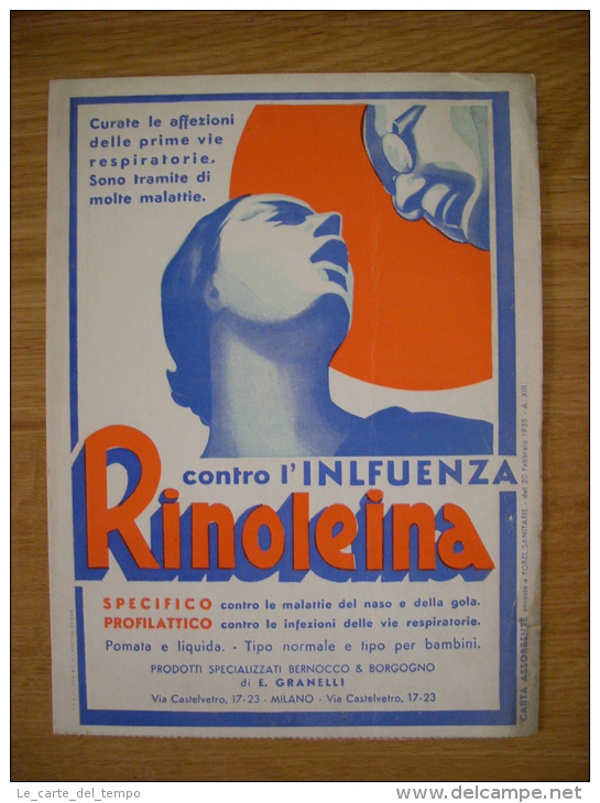 Carta Assorbente/buvard "Contro L'influenza RINOLEINA  Di Bernocco  Borgogno" 1935 - M