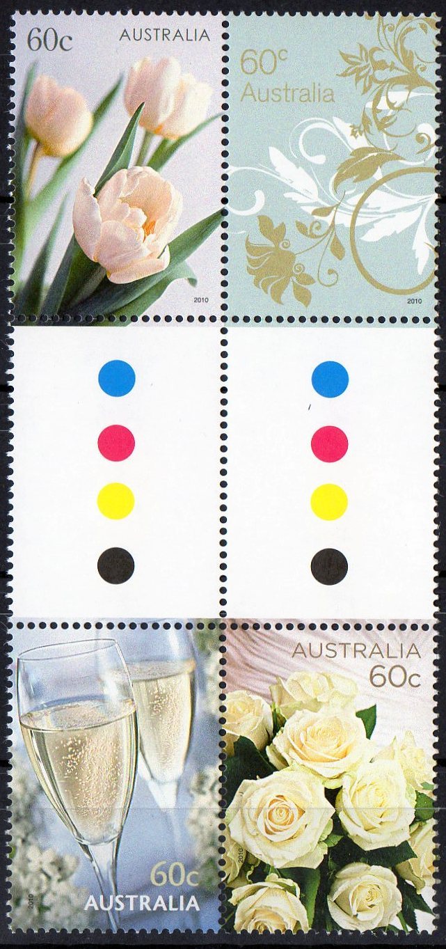 Australia 2010 For Special Occasions  Roses, Wine, Floral, Tulips Gutter Block Of 4 MNH - Mint Stamps