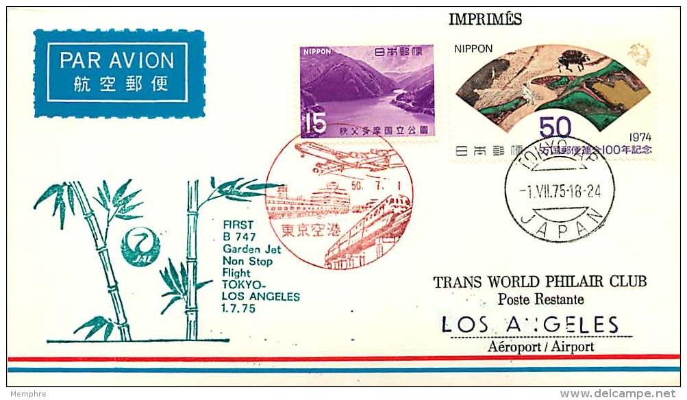 1975  Premier Vol  JAL Tokyo - Los Angeles  Par B 747 - Airmail