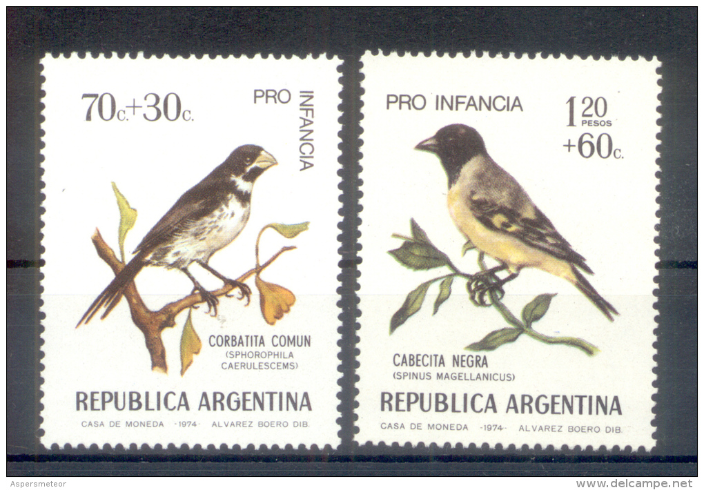 CORBATITA NEGRA CABECITA COMUN SERIE COMPLETA AVES ARGENTINAS PRO INFANCIA FOSFORESCENTE SIN FILIGRANA MNH - Ungebraucht