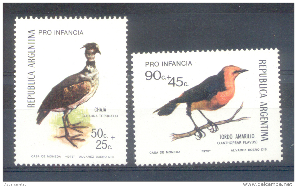 TORDO AMARILLO CHAJA  PRO INFANCIA AVES ARGENTINAS OFFSET SIN FILIGRANA FOSFORESCENET SERIE COMPLETA AÑO 1973 - Unused Stamps