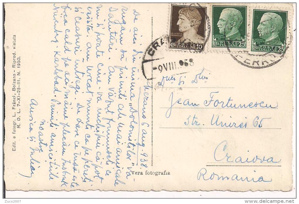 STORIA POSTALE,  IMPERIALE Cent. 10+25+25, Cent.60 IN TARIFFA CARTOLINA PER ESTERO, 1938, TIMBRO POSTE BOLZANO - Marcofilie