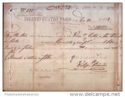 E4471 CUBA SPAIN 1862 SUGAR CENTRAL INGENIO 4 PASOS ESPAÑA - Espagne