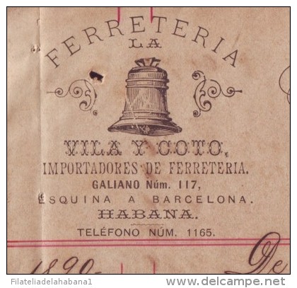 E4477 CUBA ESPAÑA SPAIN 1890 INVOICE HARDWARE STORE LA CAMPAN ESPAÑA - Spain