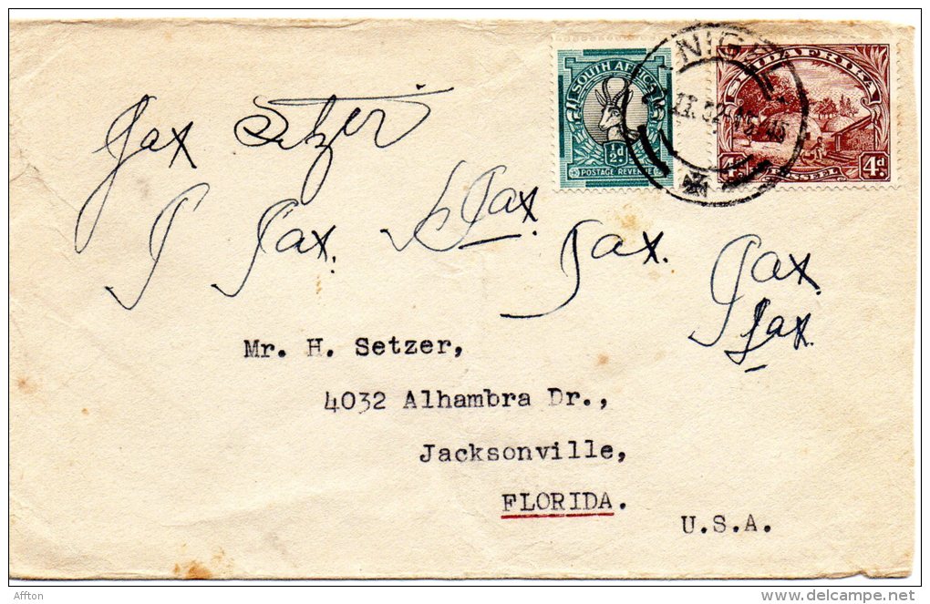 South Africa Old Cover Mailed To USA - Briefe U. Dokumente