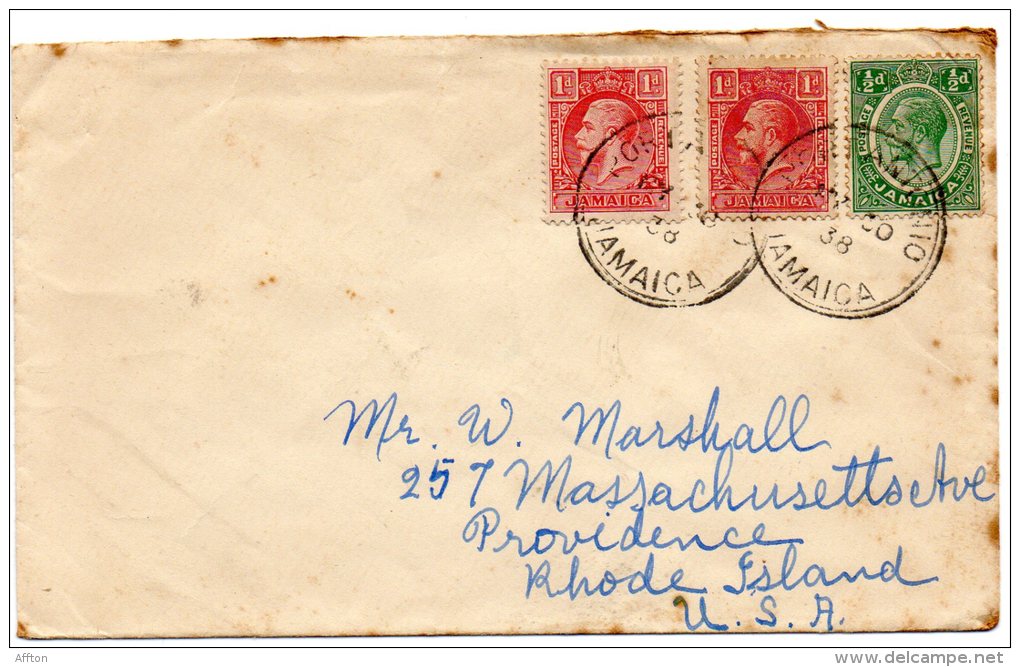 Jamaica 1938 Cover Mailed To USA - Jamaïque (...-1961)