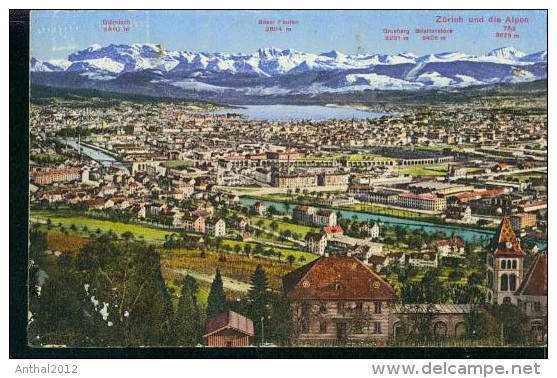 Litho Zürich Und Die Alpen Vue Generale Photoglob 2412 Um 1915 - Zürich