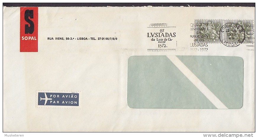 Portugal Airmail Por Aviao Par Avion Label SOPAL, Lusiadas Slogan LISBOA 1972 Cover Letra Ritter Knight Stamps (Pair) - Lettres & Documents