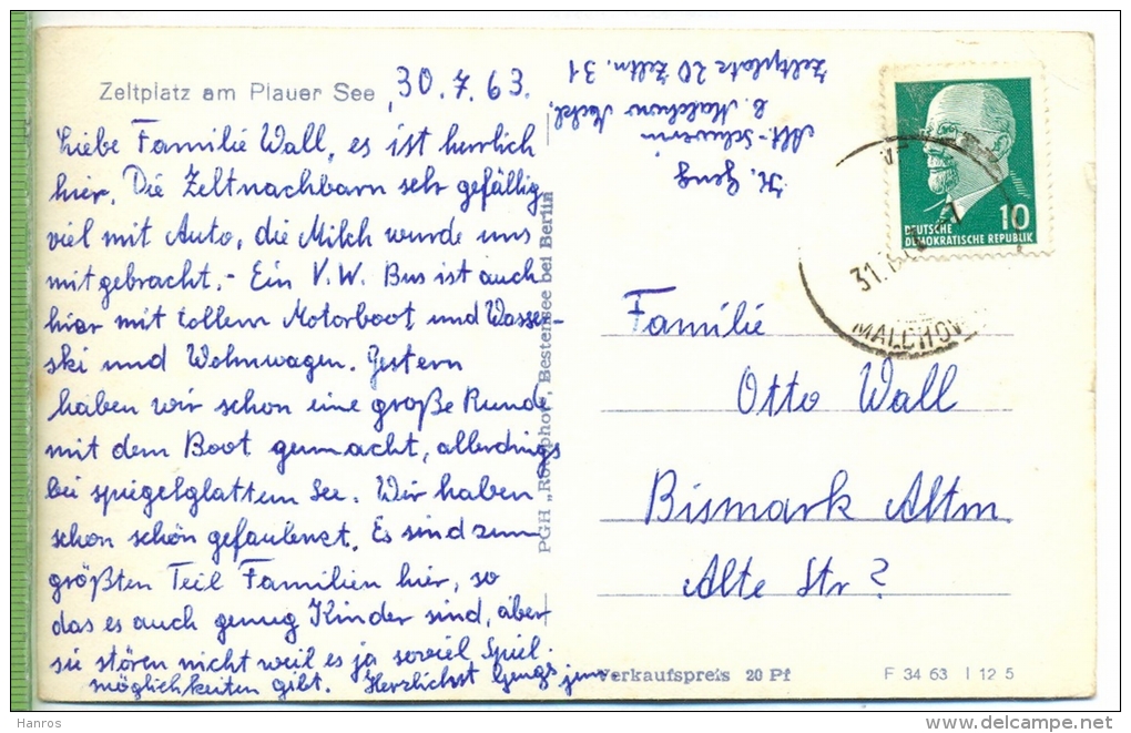 Zeltplatz Am Plauer See Um 1960/1970, Verlag:  PGH Rotophot, Postkarte Mit Frankatur, Mit Stempel , ------ 31.7.63 - Plau