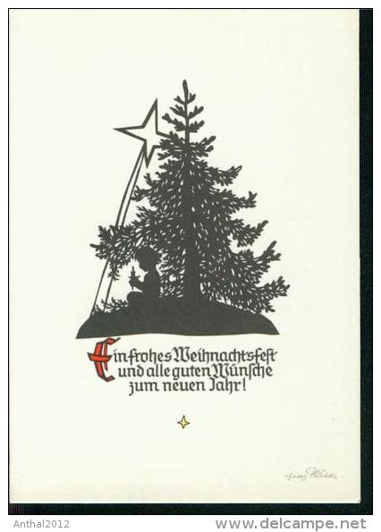 Scherenschnitt Silhouette Georg Plischke Glückwunsch Weihnachtsfest Stern Tannenbaum - Silhouette - Scissor-type