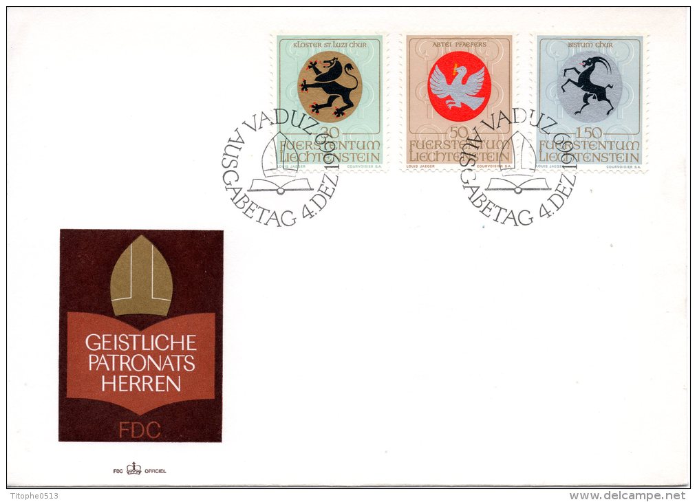 LIECHTENSTEIN. N°462-4 Sur Enveloppe 1er Jour (FDC) De 1969. Armoiries Religieuses . - Briefe U. Dokumente