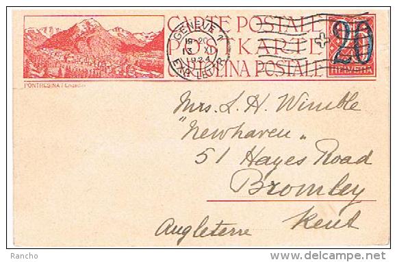 ENTIERS POSTAUX  Obliteration GENEVE  Pour  BROMLEY  Du  13 . 11 . 1924. - Interi Postali