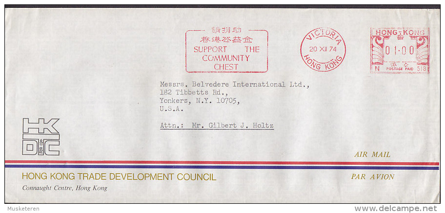 Hong Kong Airmail HONG KONG TRADE DEVELOPMENT COUNCIL, VICTORIA 1974 Meter Stamp Cover Brief To USA - Briefe U. Dokumente