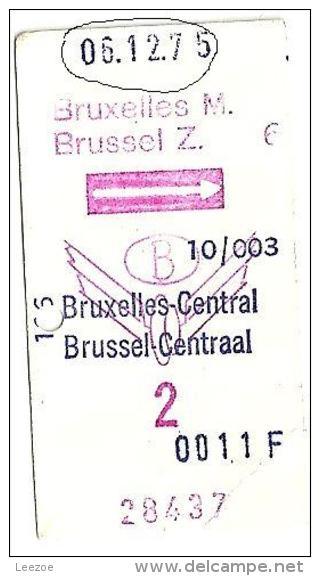 Ticket De Transport Train (gare Du Midi à Gare Centrale) De Bruxelles Central , BRUSSEL CENTRAAL - Europa