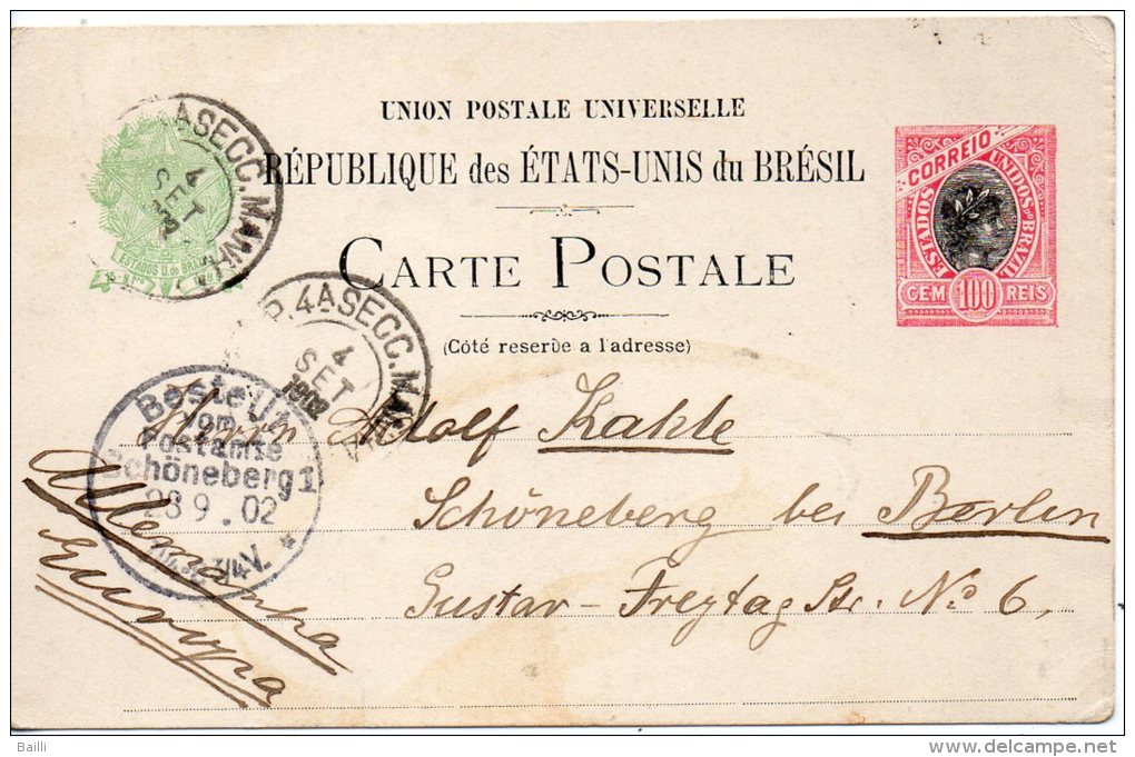 BRESIL ENTIER POSTAL POUR L'ALLEMAGNE 1902 - Entiers Postaux