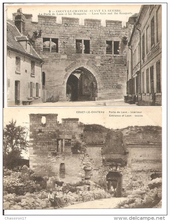 02 -COUCY-le-CHATEAU - Lot De 4 Cartes -  Avant Et Après  La Guerre - La Porte De Laon Et Les Remparts - Autres & Non Classés