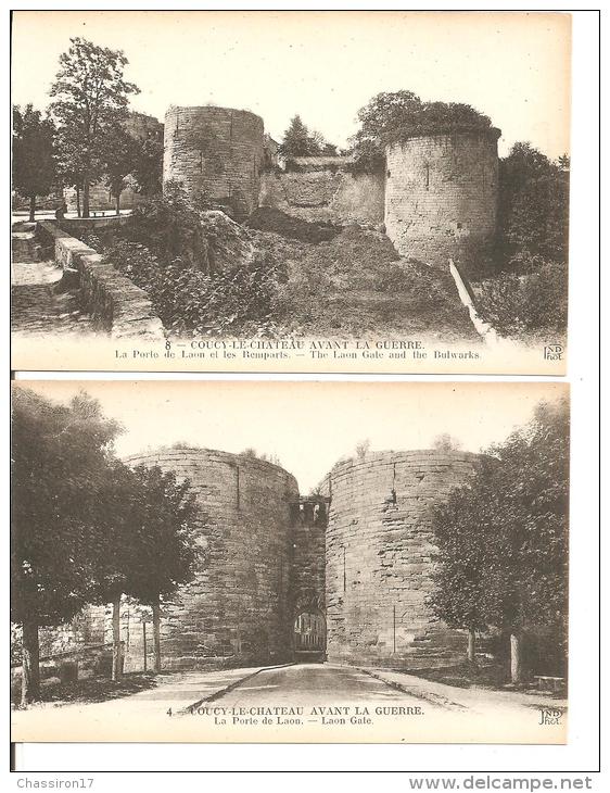 02 -COUCY-le-CHATEAU - Lot De 4 Cartes -  Avant Et Après  La Guerre - La Porte De Laon Et Les Remparts - Autres & Non Classés