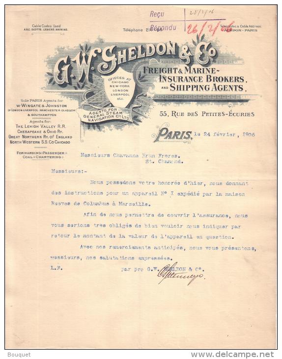 ROYAUME UNI - PARIS - ASSURANCE - FREIGHT & MARINE INSURANCE BROKERS AND SHIPPING AGENTS - G. W. SHELDON - LETTRE - 1906 - Verenigd-Koninkrijk