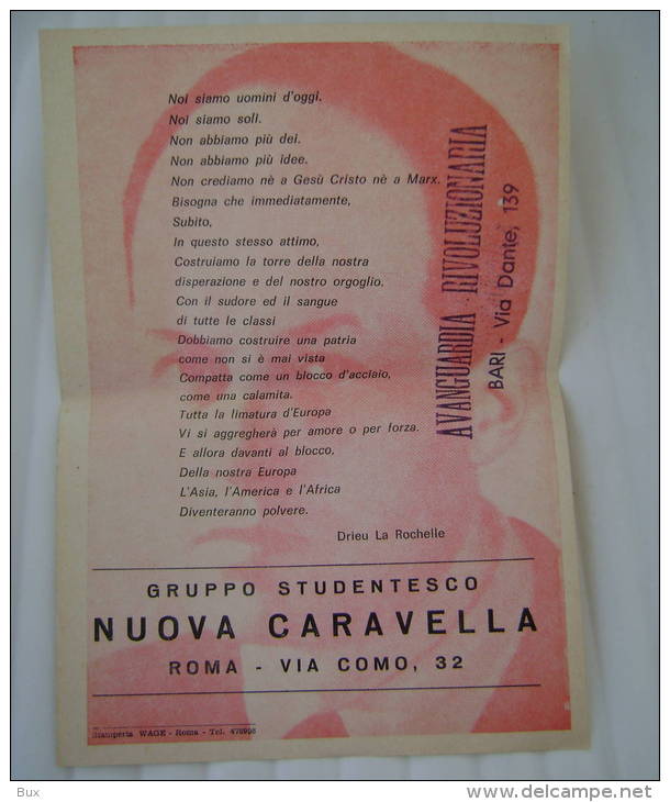 BARI  TIMBRO  AVANGUARDIA RIVOLUZIONARIA   GRUPPO STUDENTESCO ROMA NUOVA CARAVELLA  VOLANTINO  MOVIMENTO  POLITICA - Manifesti