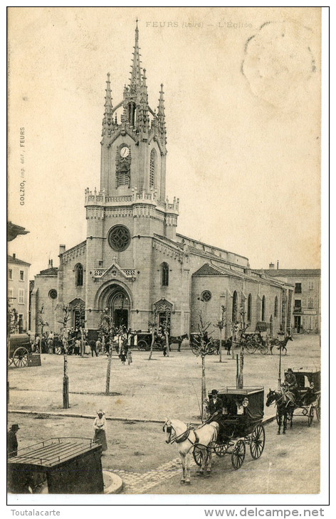 CPA 42 FEURS L EGLISE  Animée Attelages - Feurs