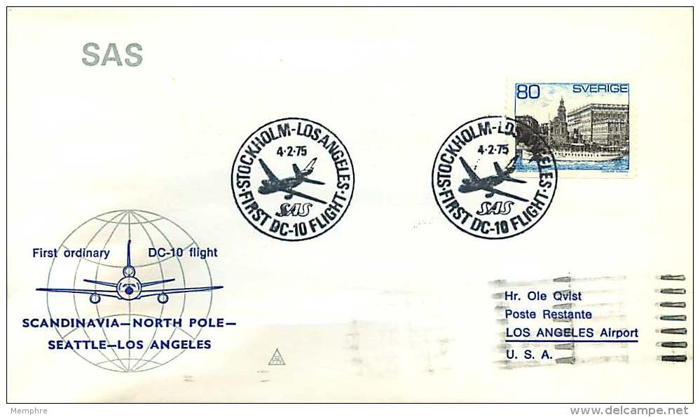 1974   Premier Vol De SAS Copenhague - Seattle   Par Le Pôle Nord - Luchtpostzegels