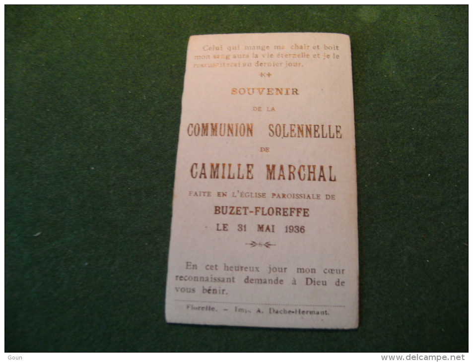 BC5-2-107 Souvenir Communion Camille Marchal Buzet Floreffe 1936 - Communion