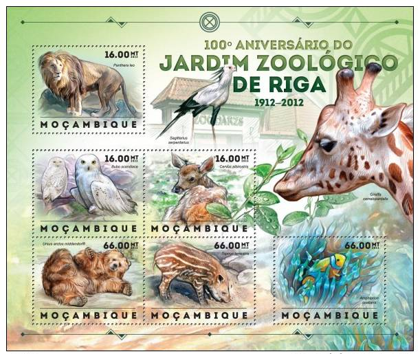 MOZAMBIQUE 2013 ZOO BIRDS LION GIRAFFE BEAR DEER PIG OWL S/S MNH NEW ISSUE - Autres & Non Classés