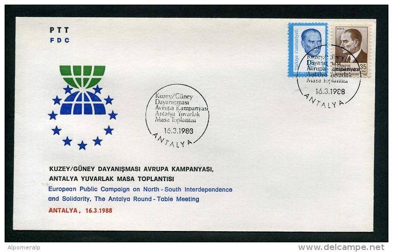 TURKEY 1988 FDC - European Public Campaign On North-South Interdepence And Solidarity Meeting, Antalya, Mar. 16 - FDC