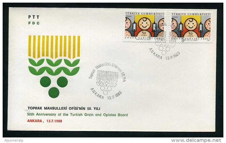 TURKEY 1988 FDC - 50th Anniversary Of Turkish Grain And Opiates Board, Ankara, Jul. 13 - FDC