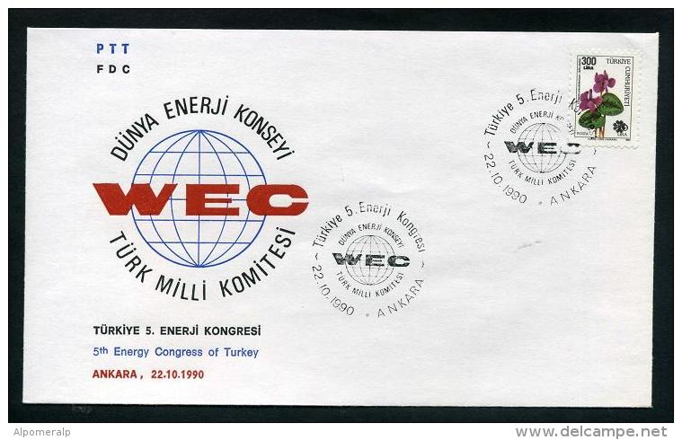 TURKEY 1990 FDC - 5th Energy Congress Of Turkey (WEC), Ankara, Oct. 22 - FDC