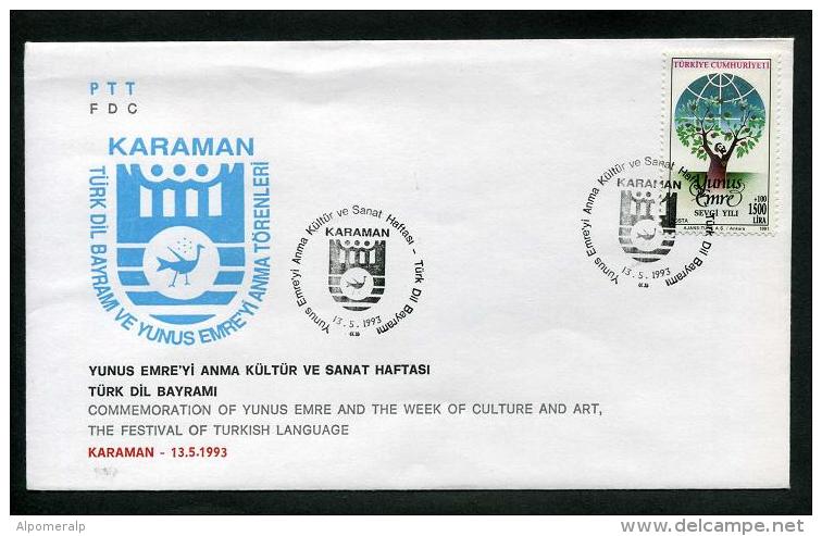 TURKEY 1993 FDC - Commemoration Of Yunus Emre And The Festival Of Turkish Language, Karaman, May. 13 - FDC