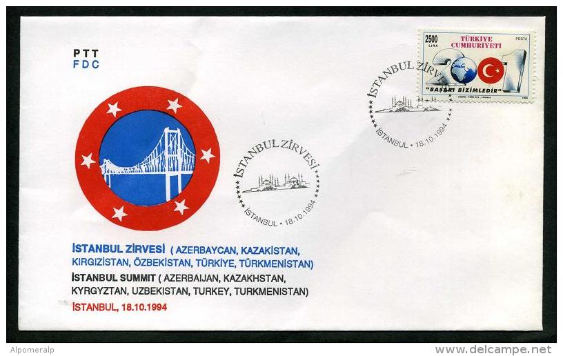 TURKEY 1994 FDC - Istanbul Summit (Azerbaijan, Kazakhstan, Kyrgyztan, Uzbekistan, Turkey, Turkmenistan) Istanbul, Oct.18 - FDC