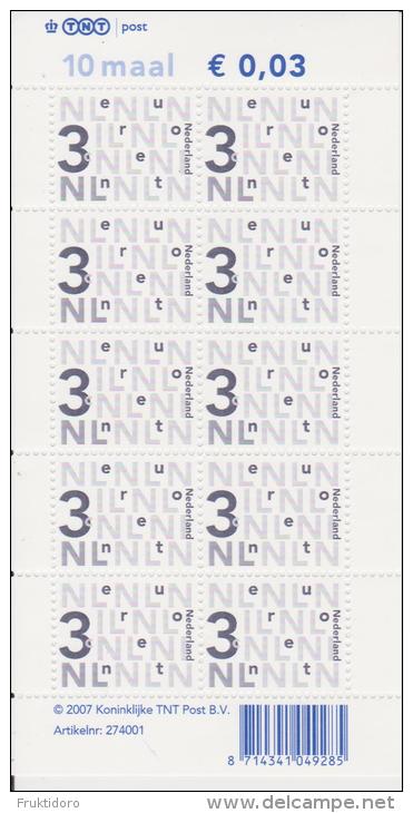 The Netherlands Mi 2482 Surplus Stamp - Numeral - 3 Cents - Full Sheet 2007 * * - Unused Stamps