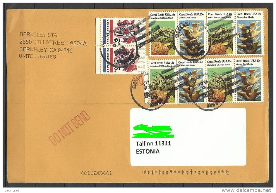 USA 2013 Letter To Estonia Estland Coral Reefs Sea Life Animals Stamps - Lettres & Documents