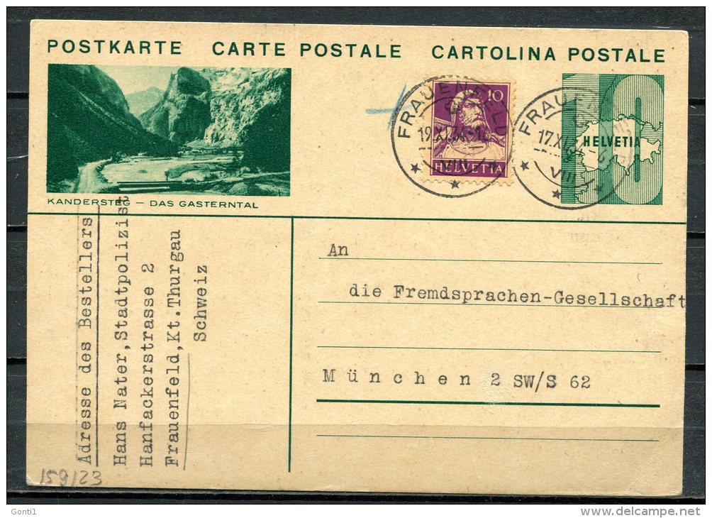 Schweiz 1934 Bildpostkarte Mi.Nr.P 159/ Bild 23-10 Er,gruen"Kandersteg "bef."Frauenfeld-München "1 GS Used - Interi Postali