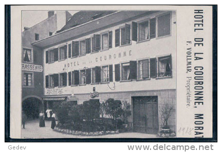 Morat Hôtel De La Couronne, F. Vollmar Propriétaire, Note Au Verso (1918) - Murten